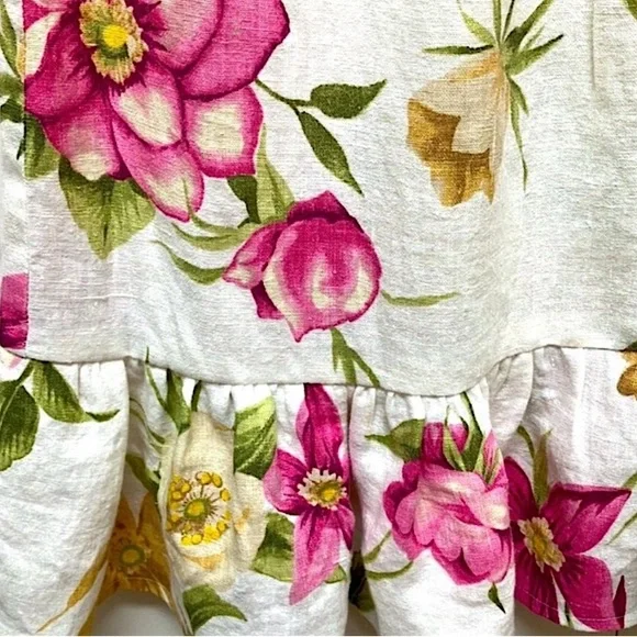 Hot Cotton linen mini skirt, floral print with ruffle, white & pink, S or M - Picture 3 of 8